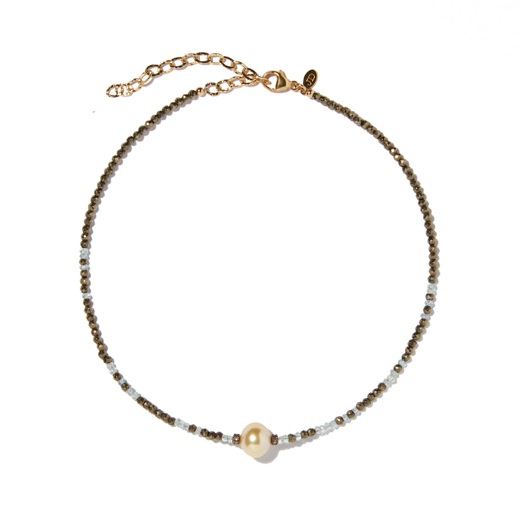 Aquamarine ombre single Tahitian pearl gemstone necklace