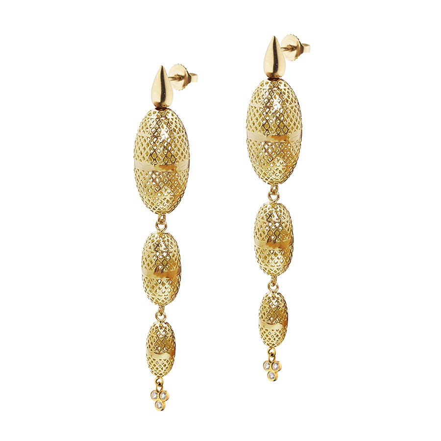 Crownwork olive triple drop earrings with Diamonds