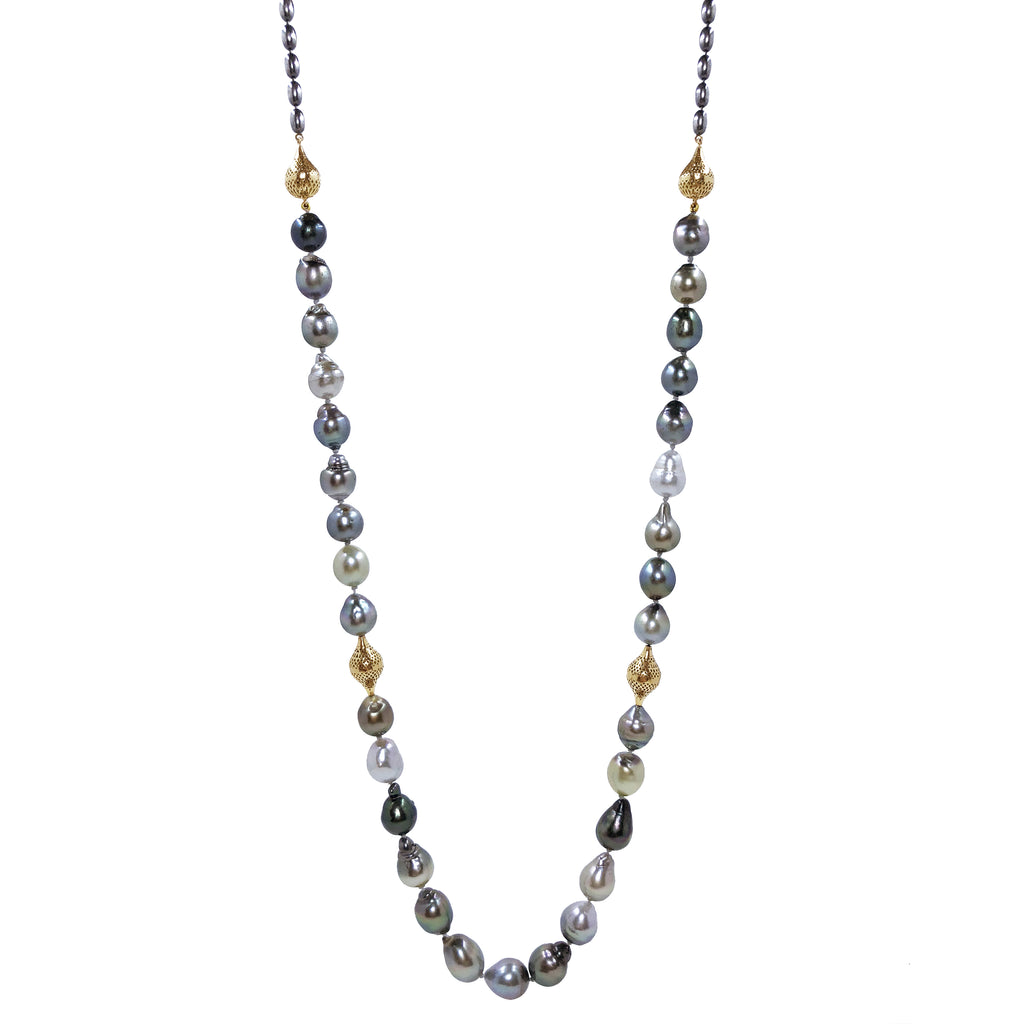 TAHITIAN PEARL AND OXIDIZED SILVER CABLE NECKLACE