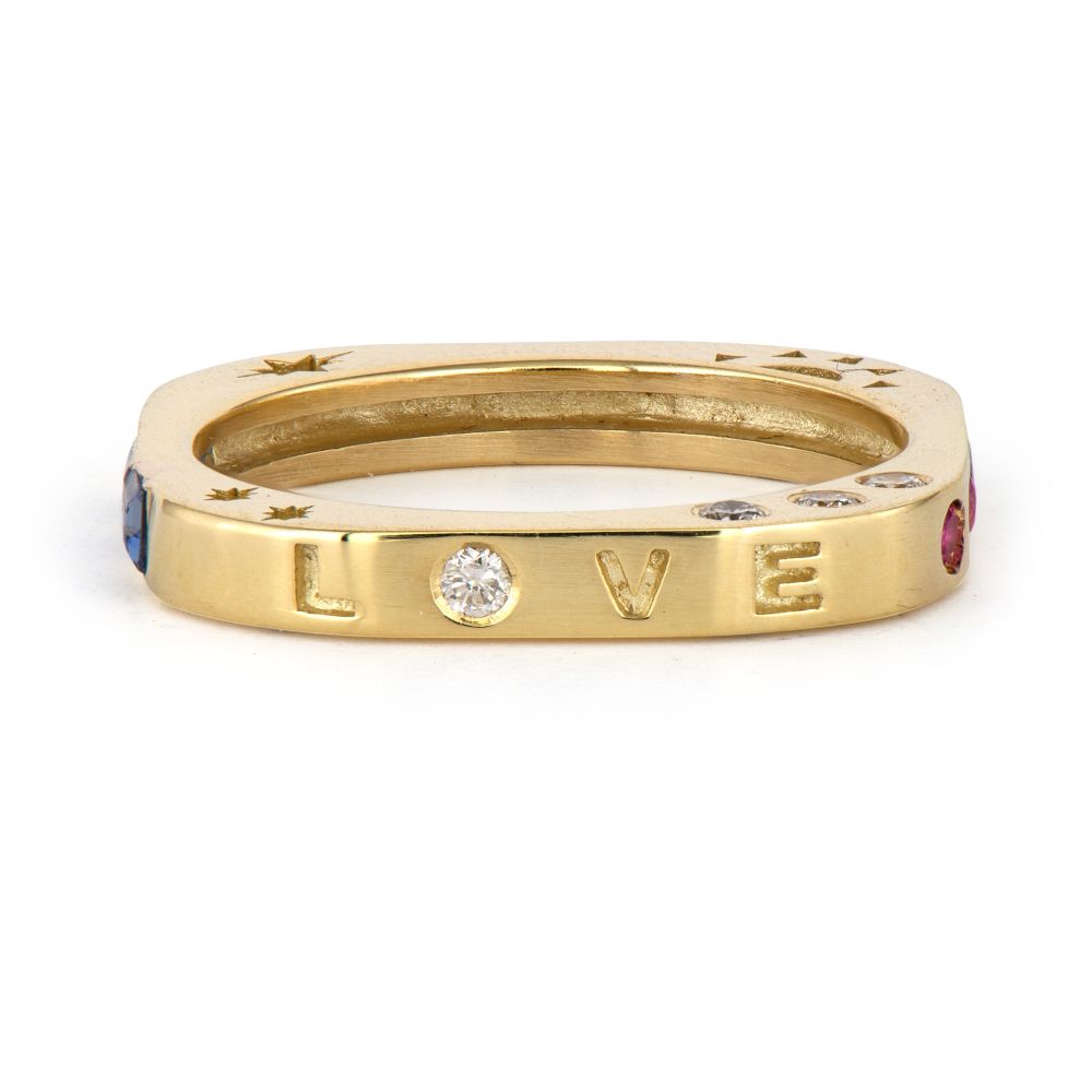 MULTI-STONE SQUARE ENGRAVED LOVE BAND