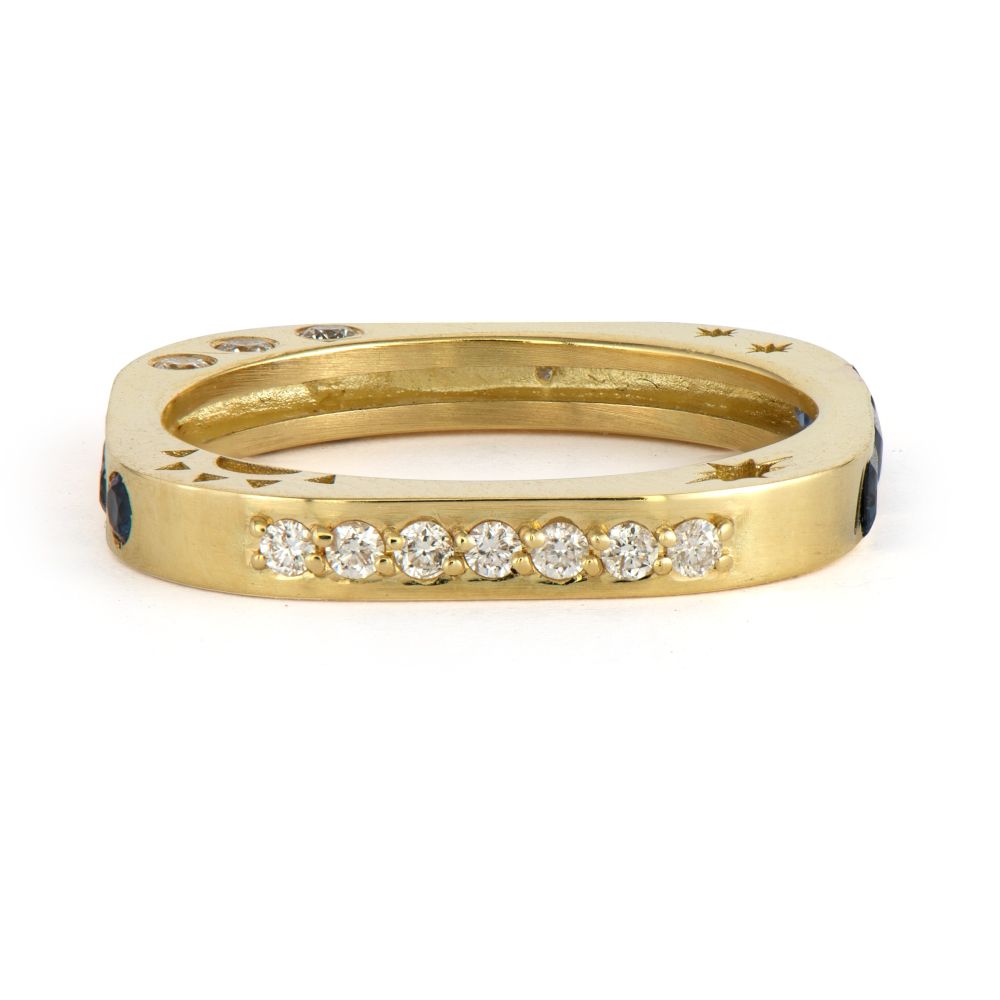 MULTI-STONE SQUARE ENGRAVED LOVE BAND