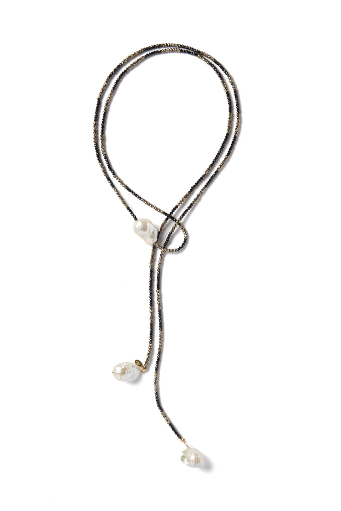 Spinel & pyrite ombre triple pearl classic gemstone lariat
