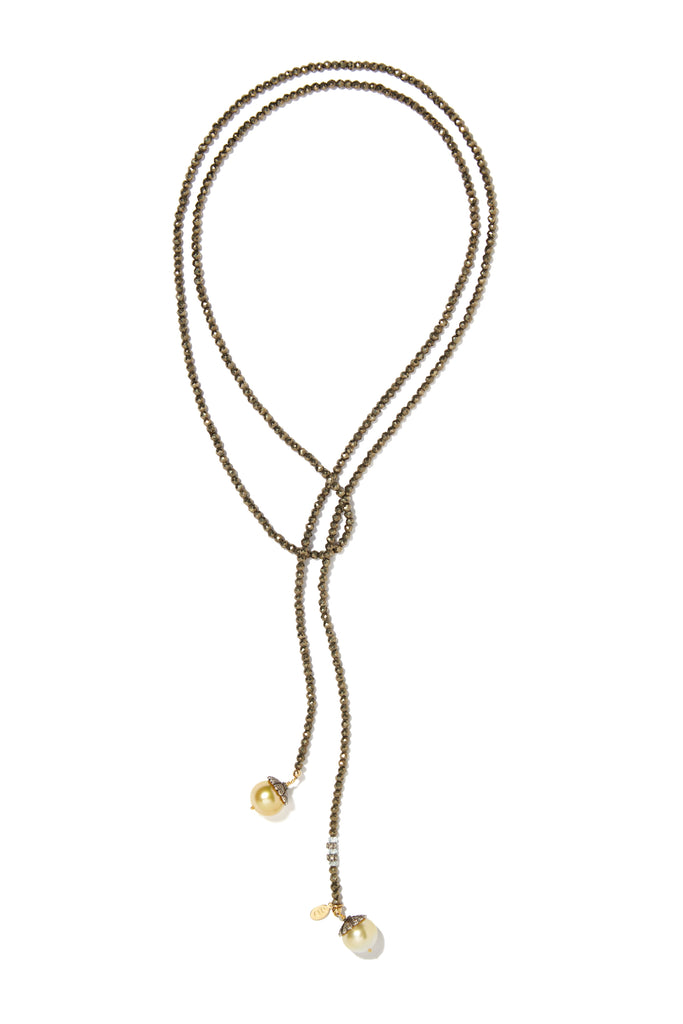 Pyrite & gold Tahitian pearl classic gemstone lariat