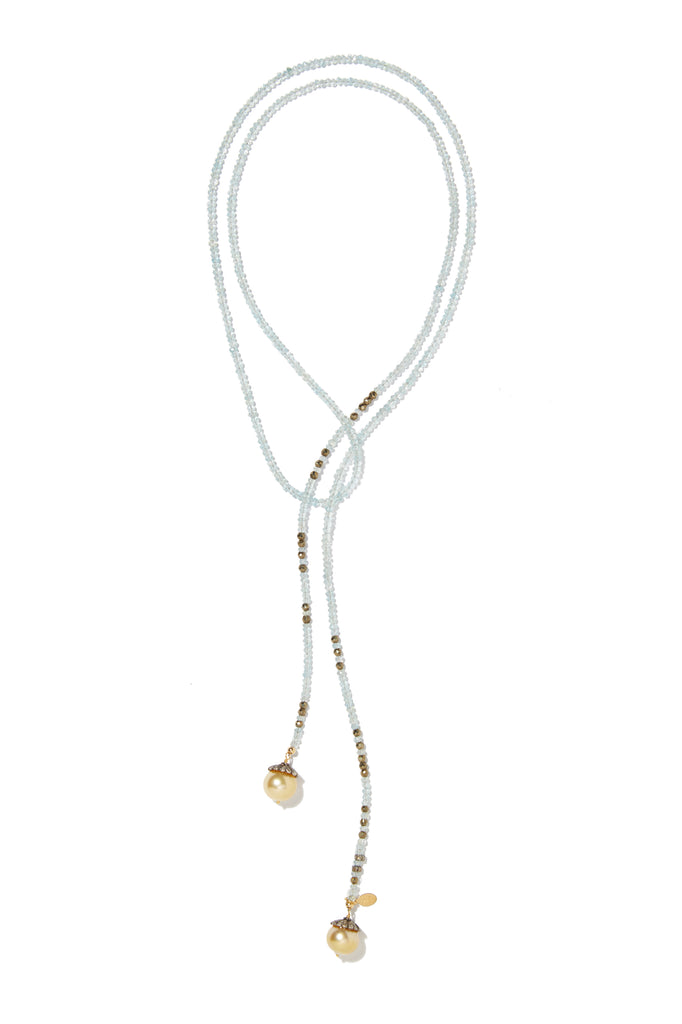Aquamarine and gold Tahitian pearl classic gemstone lariat