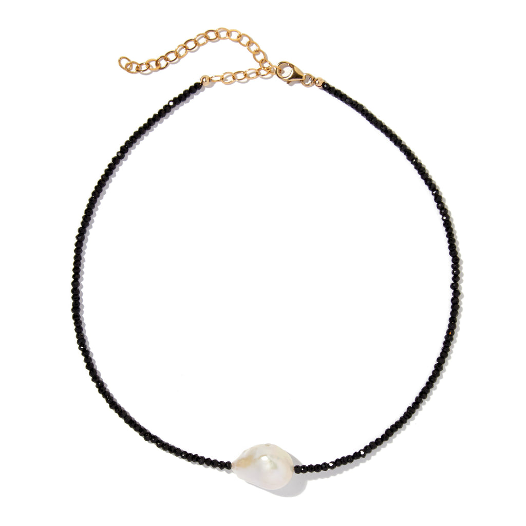 Spinel single baroque pearl gemstone necklace