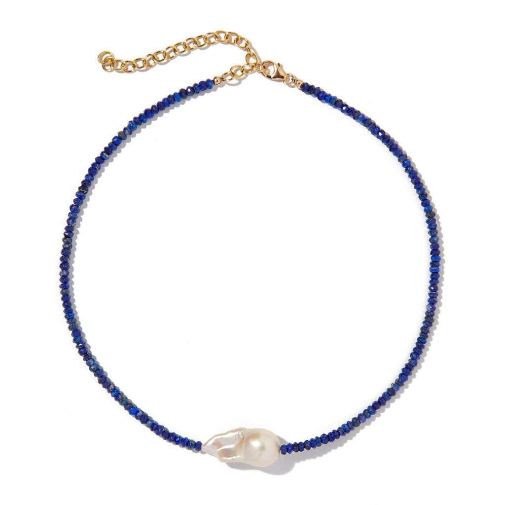 Lapis single baroque pearl gemstone necklace