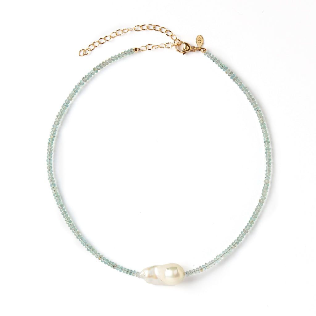 Aquamarine single baroque pearl gemstone necklace