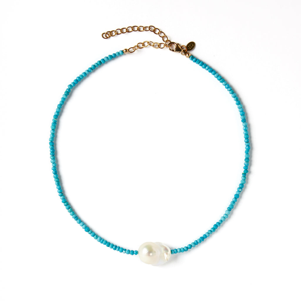 Turquoise single baroque pearl gemstone necklace