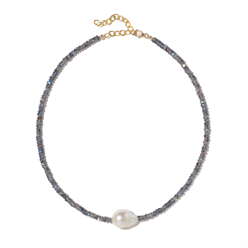 Baroque pearl gemstone necklace-Labradorite