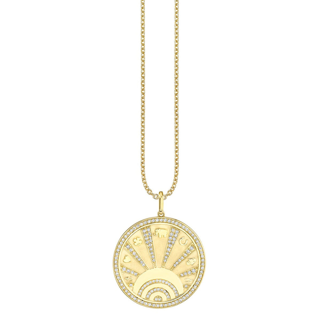 Gold & Diamond Luck Coin with Rays Necklace