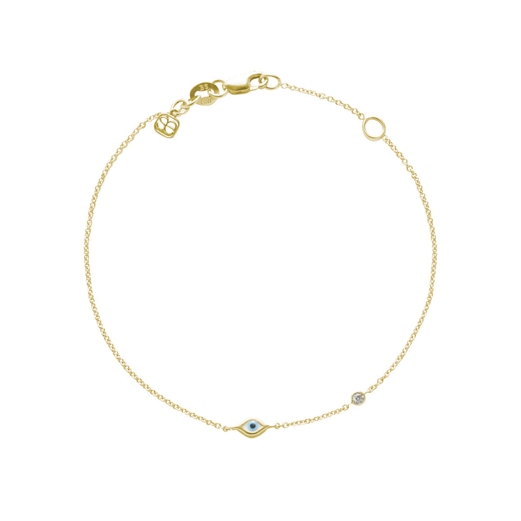 Gold Enamel Mini Evil Eye Bracelet with Bezel-Set Diamond