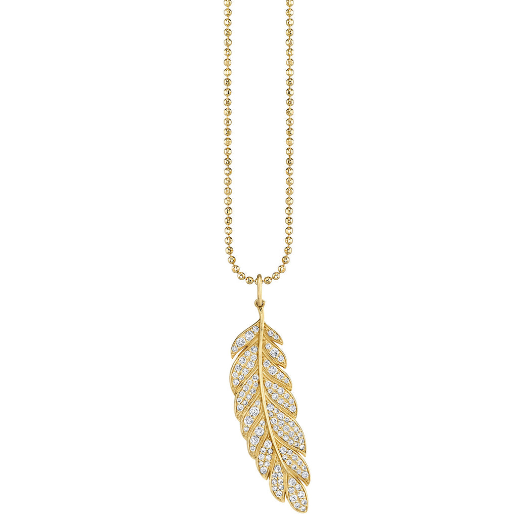 Gold & Diamond Large Feather Charm Necklace