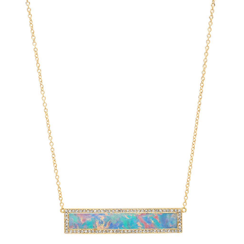 Red boulder opal inlay bar necklace with Diamonds