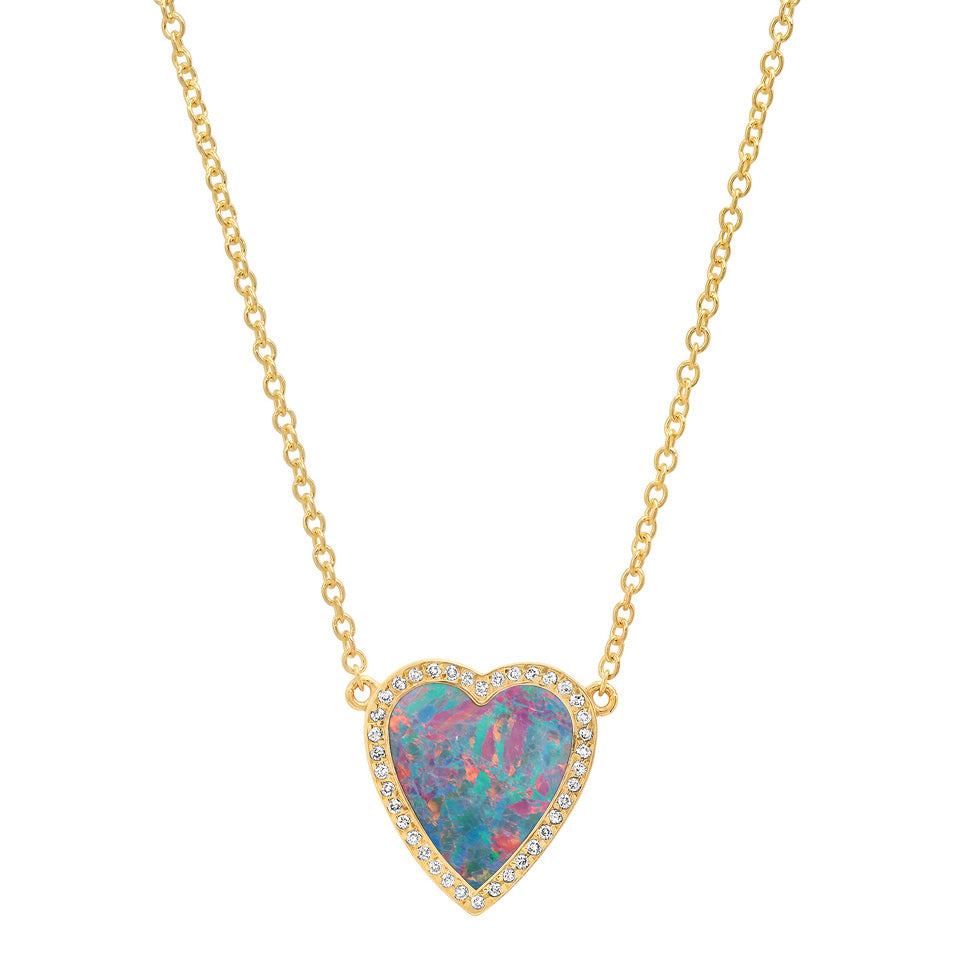 Mini Red Boulder Opal Inlay Heart Necklace with Diamonds