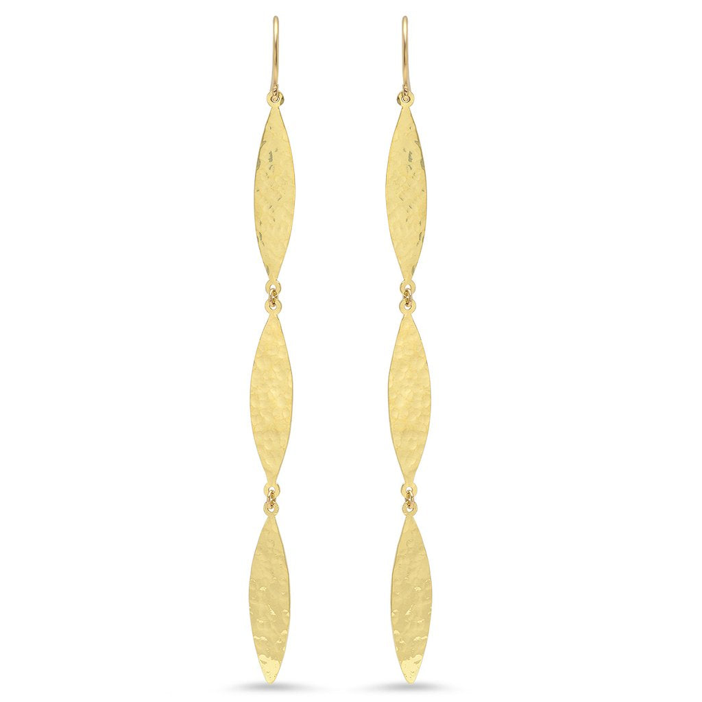 Hammered Three Marquise Drop Earrings