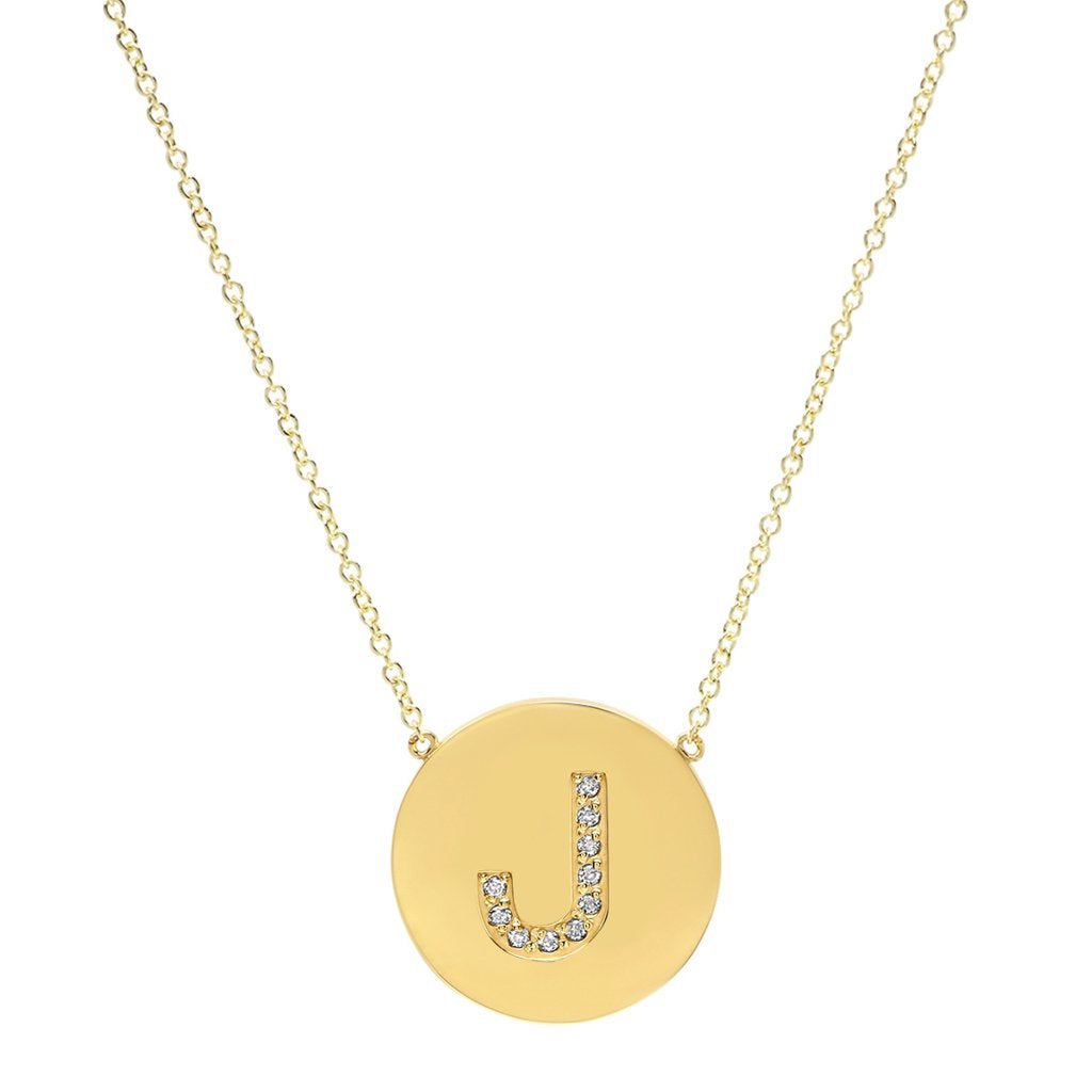Diamond letter Disc necklace "J"