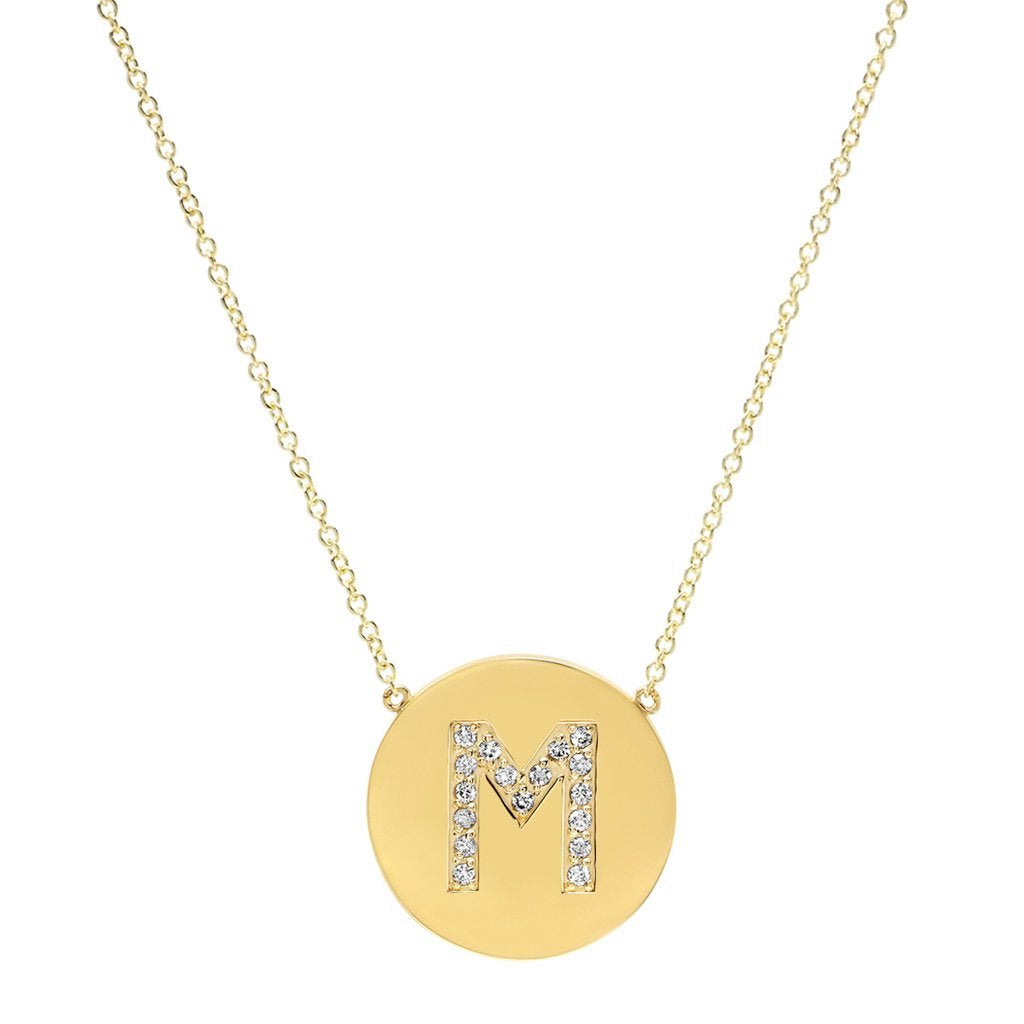 Diamond letter Disc Necklace "M"