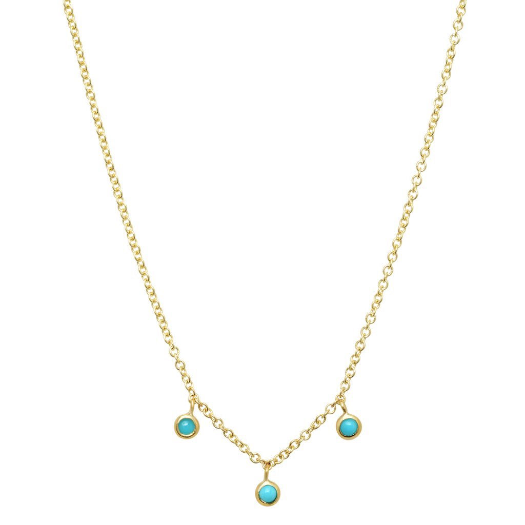 Three turquoise mini bezel dangle necklace