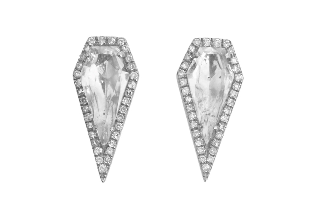 White Topaz and Diamond Coffin Stud Earrings
