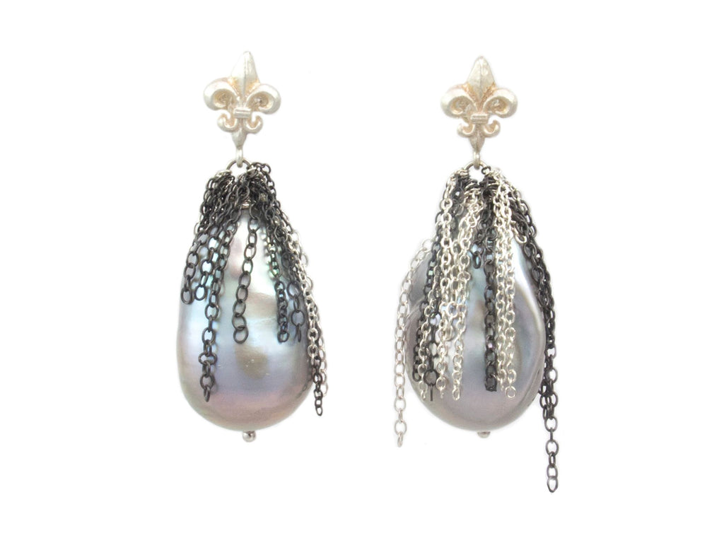 Baroque Fresh Water Pearl Fleur De Lis Fringe Earrings