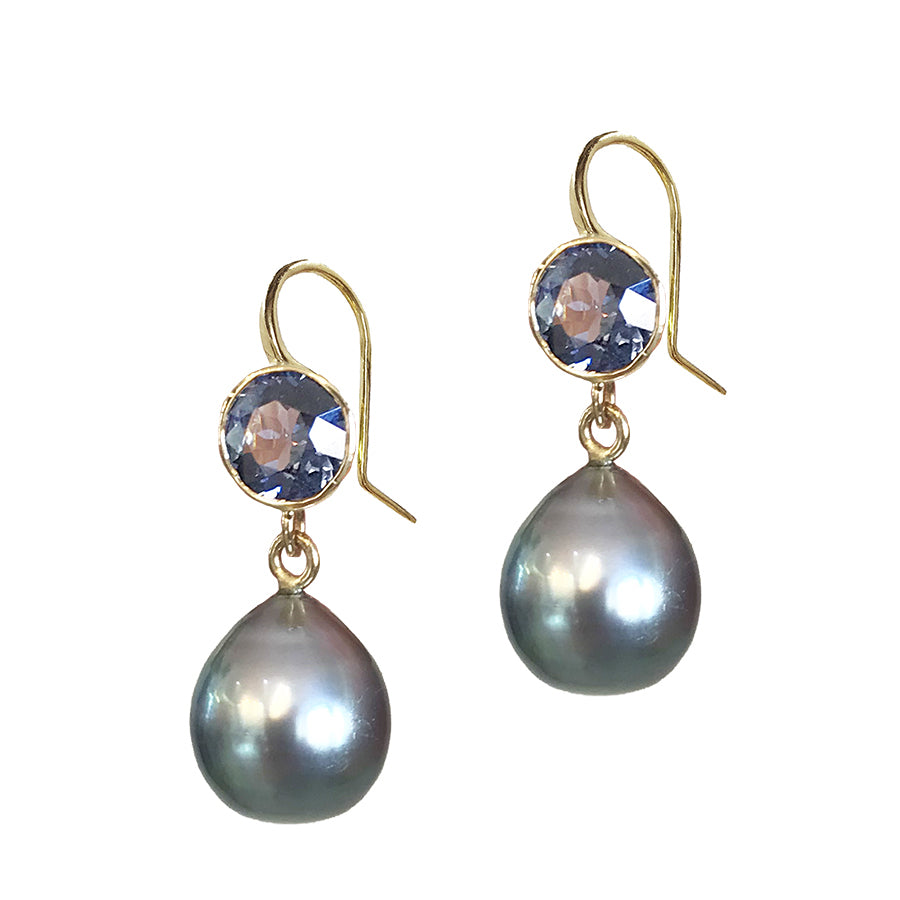 Tanzanite and Pearl Drop Earrings