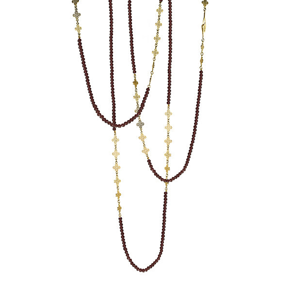Cloverleaf and Faceted Garnet Triple Wrap Necklace
