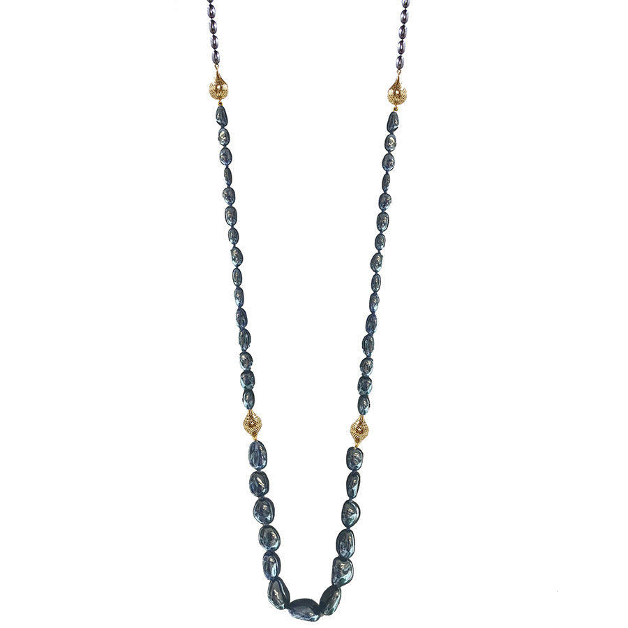 Tumbled Blue Sapphire Bead Necklace