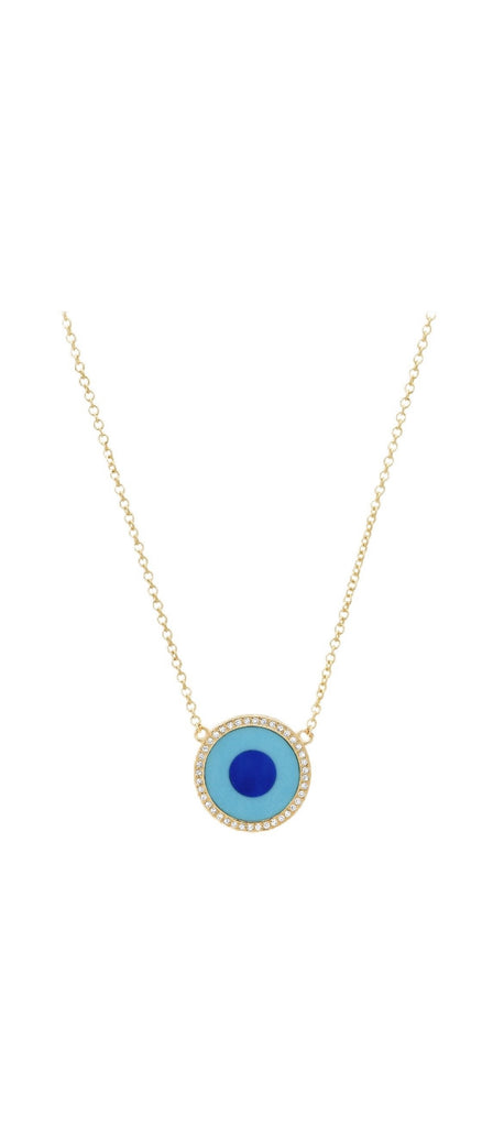 Mini Lapis Inlay Evil Eye Necklace with Diamonds