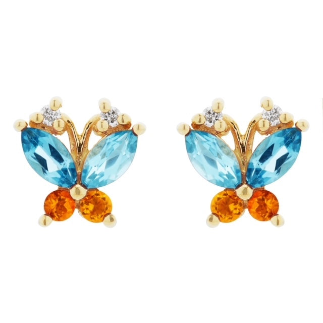 Volare blue topaz and citrine butterfly studs