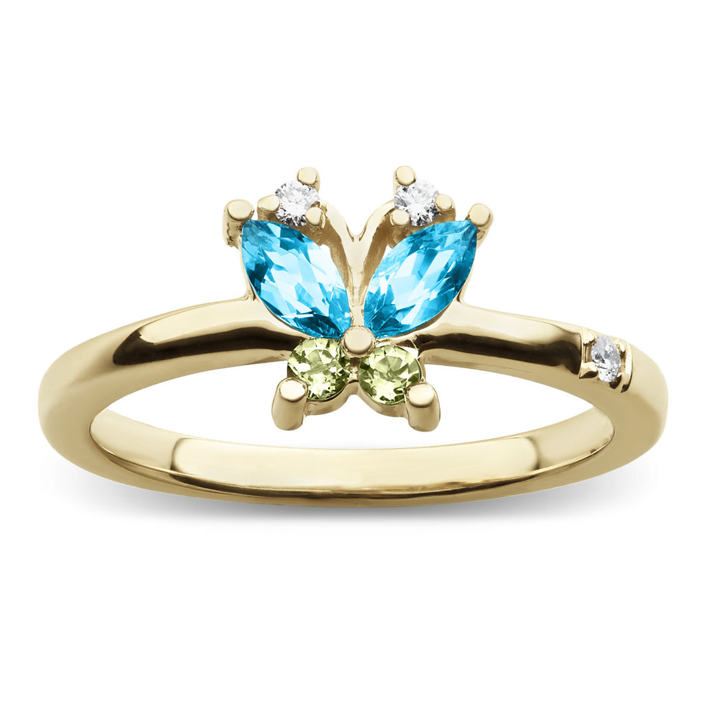 Large volare butterfly blue topaz and peridot cocktail ring