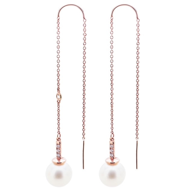 Diamond Pearl threader earrings