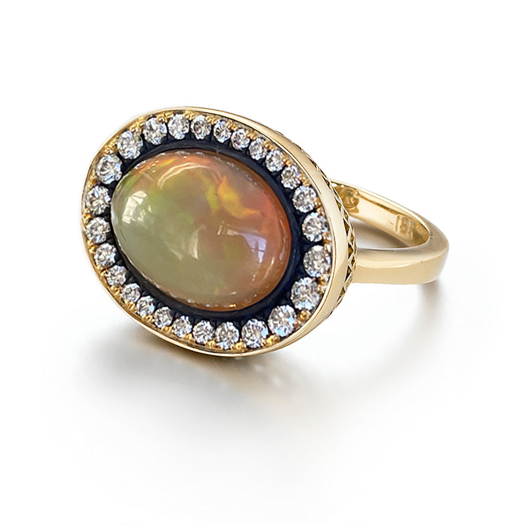 Ethiopian opal and Diamond ring