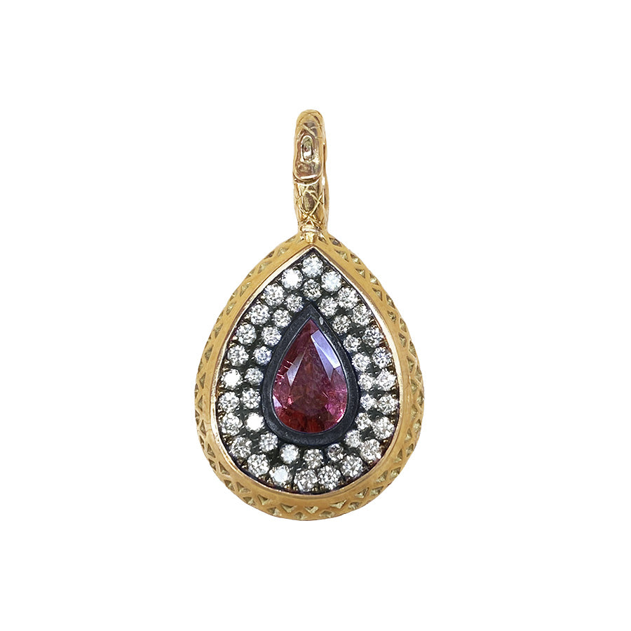 Pear Shaped Pink sapphire and diamond pendant