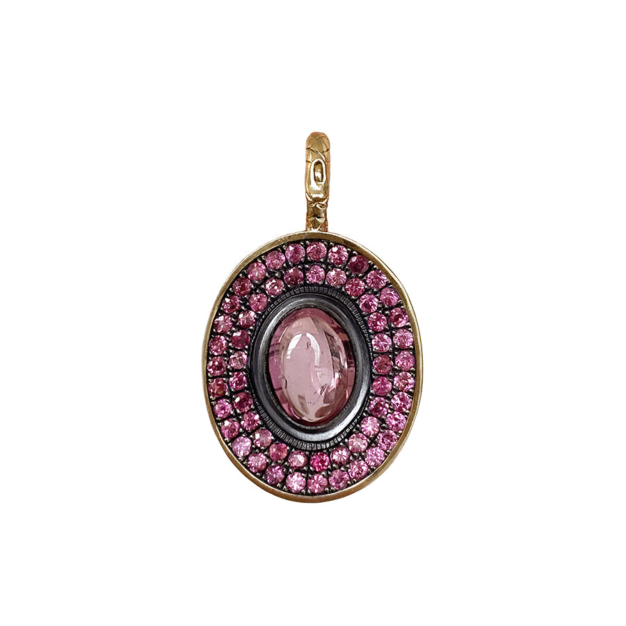 PINK SAPPHIRE CABOCHON PENDANT WITH LIGHT PINK SAPPHIRES