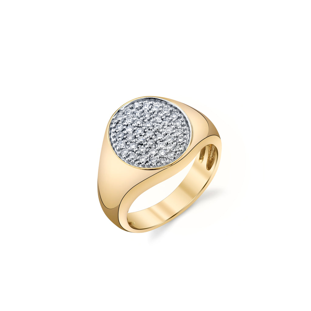 GOLD & DIAMOND SMALL ROUND PAVE SIGNET RING