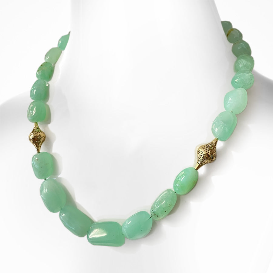 Chrysoprase bead and Crownwork Necklace