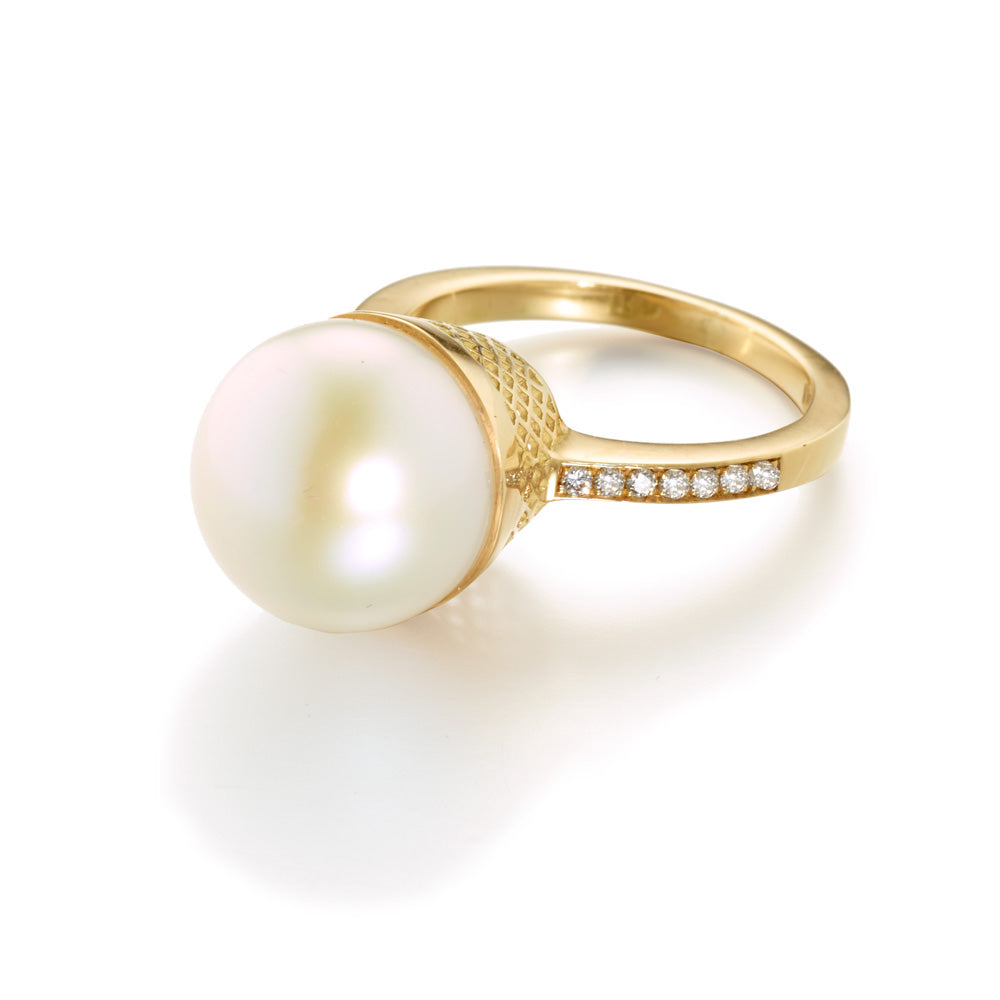 South Sea Pearl Ring with Diamond Shoulders